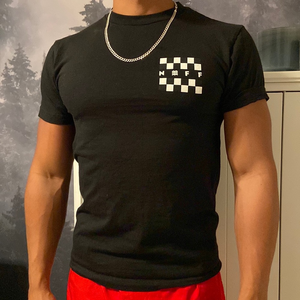 Mens Black Checkered Neff T-shirt Medium